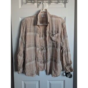 VTG Koret Plaid Linen Blend Long Sleeve Shoulder Pads Button Down Shirt Size XL